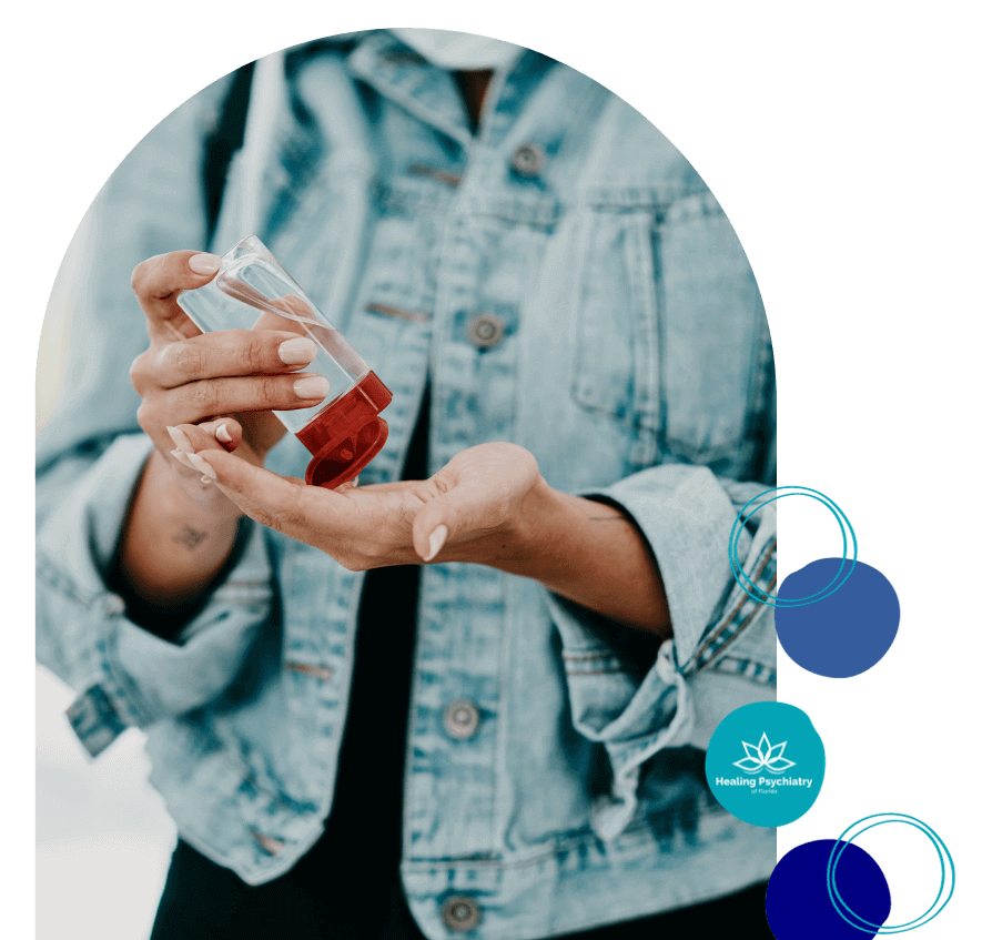 ocd psychologist near altamonte spings, florida A person sanitizing hands; logo for Healing Psychiatry. OCD psychologist near Altamonte Springs, Florida.