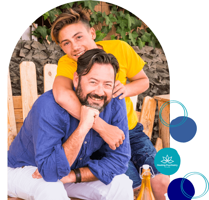 teen therapy counseling altamonte springs florida Father and teen son smiling, promoting teen therapy counseling in Altamonte Springs, Florida.