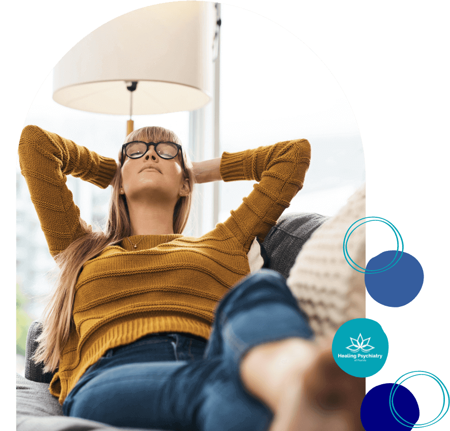 EMDR psychiatrist altamonte springs, florida Woman resting comfortably at home, reflecting on the healing journey with her EMDR psychiatrist in Altamonte Springs, Florida, symbolizing relaxation and mental clarity.