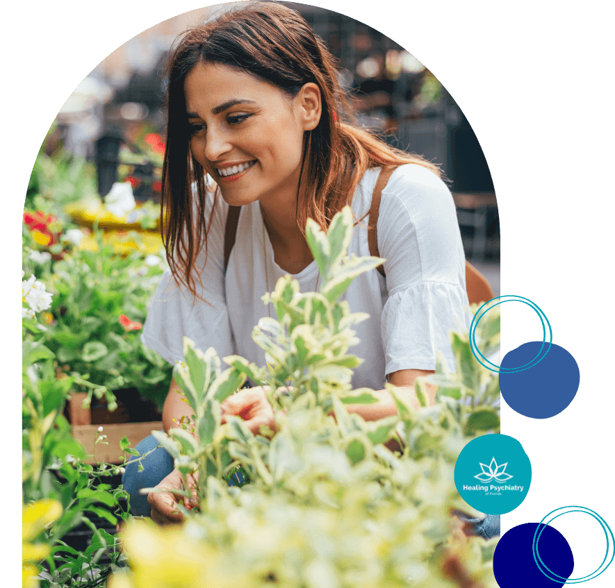 Smiling woman gardening, symbolizing the benefits of anger management treatment in Altamonte Springs.