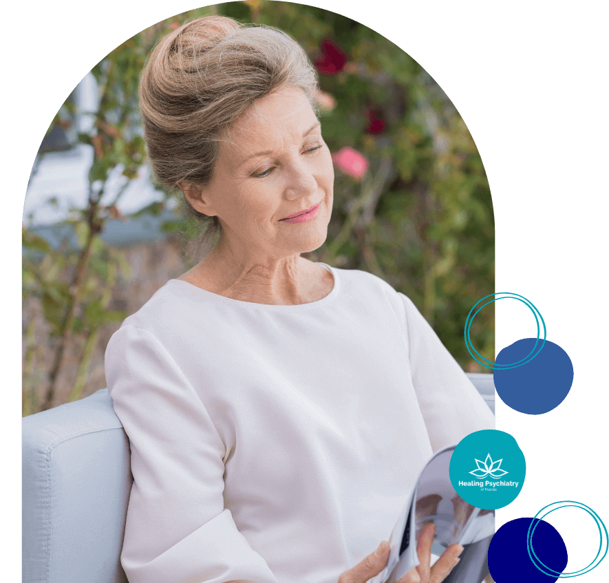 Woman in Altamonte Springs peacefully reflecting on the benefits of medication management therapy, embodying calm and therapeutic progress