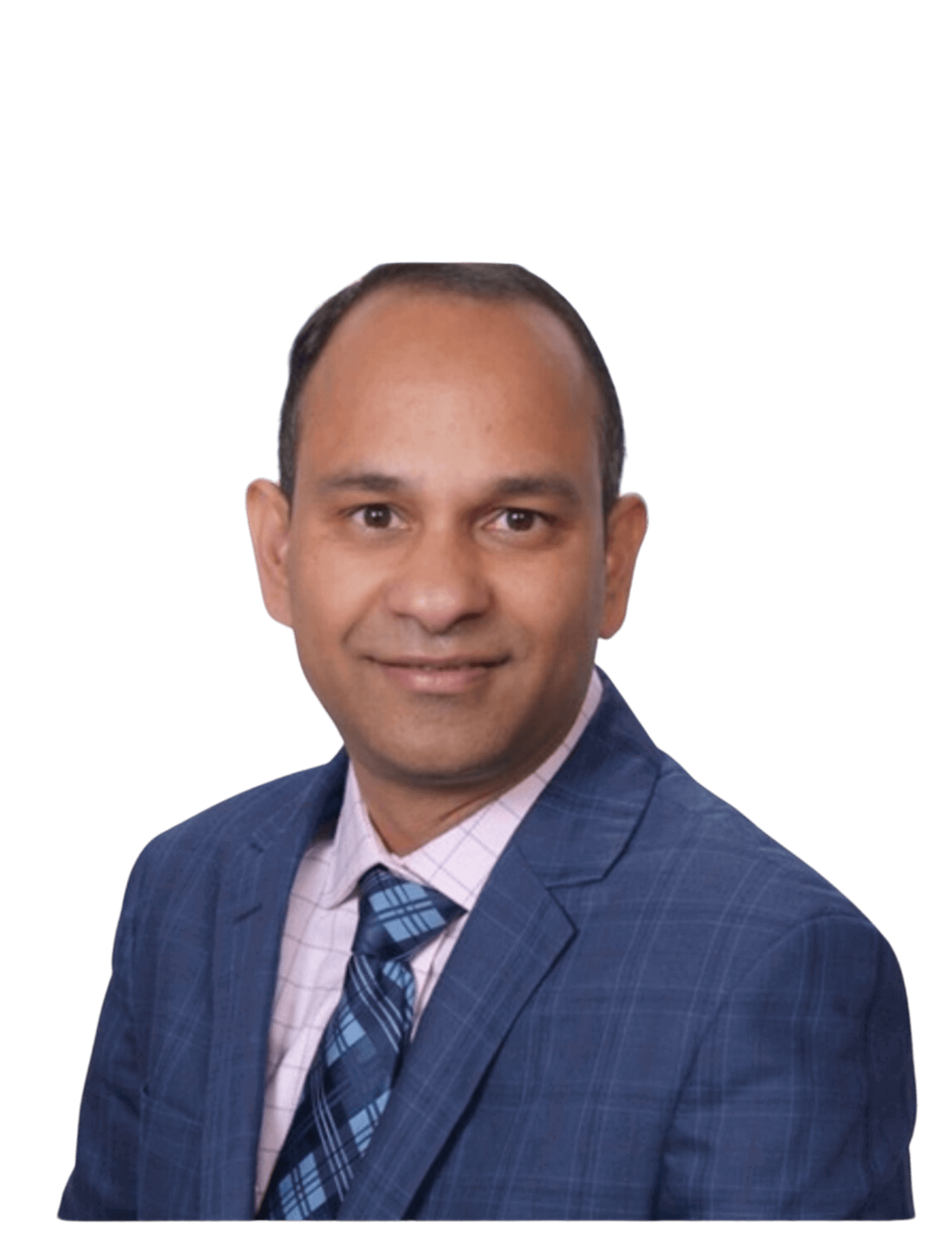Dr Dubey Shivam wearing a blue suit pink shirt blue tie
