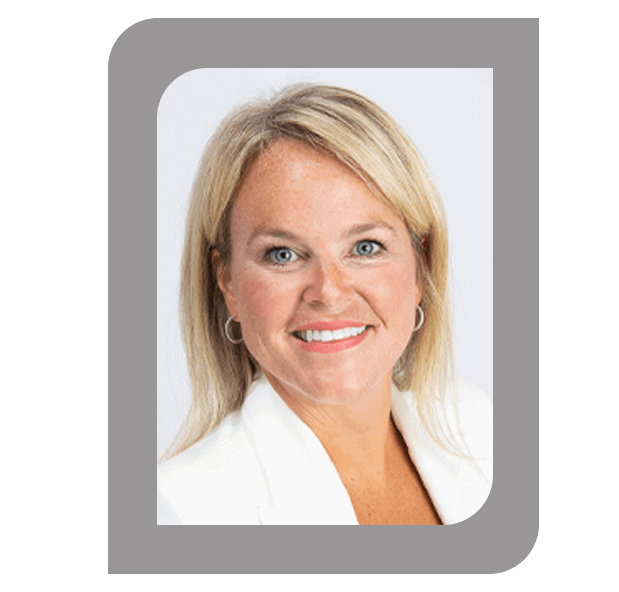 Headshot of Alison Hodges, PMHNP, wearing a white blazer and hoop earrings