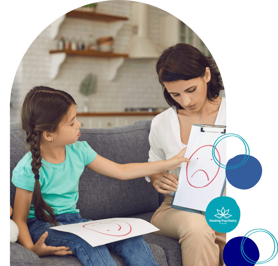 bad behavior3 Child identifying emotions with therapist during counseling session; emotional regulation therapy for children at Healing Psychiatry of Florida.