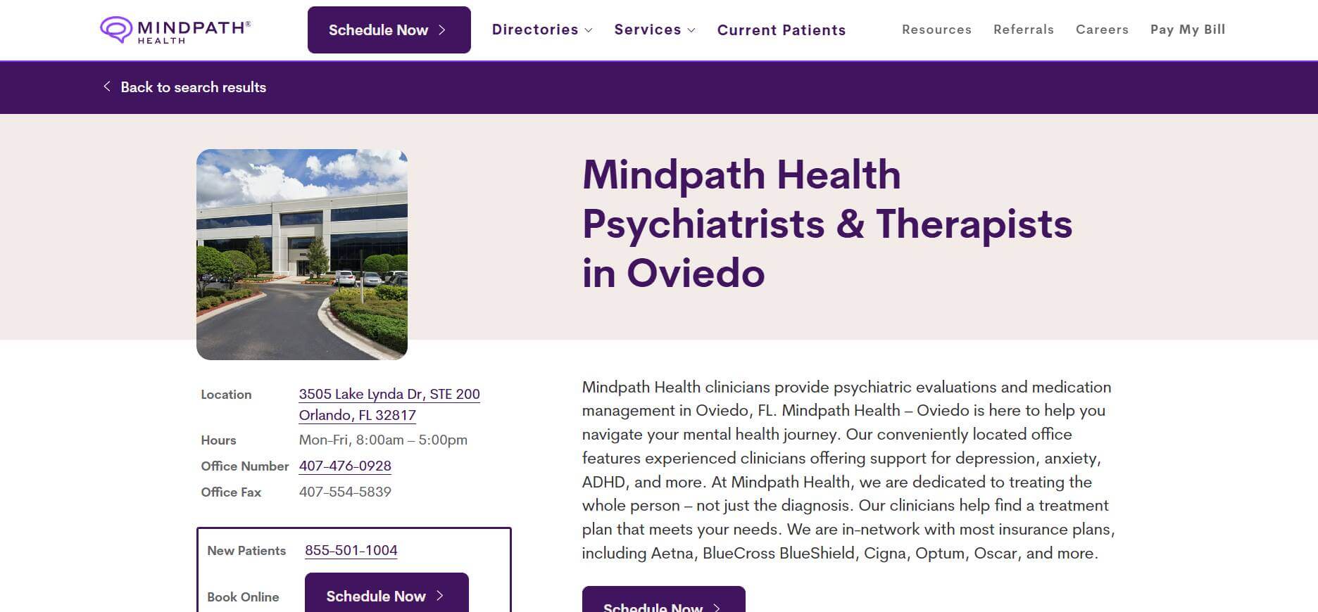 Mindpath Health Oviedo location mental health and psychiatric services